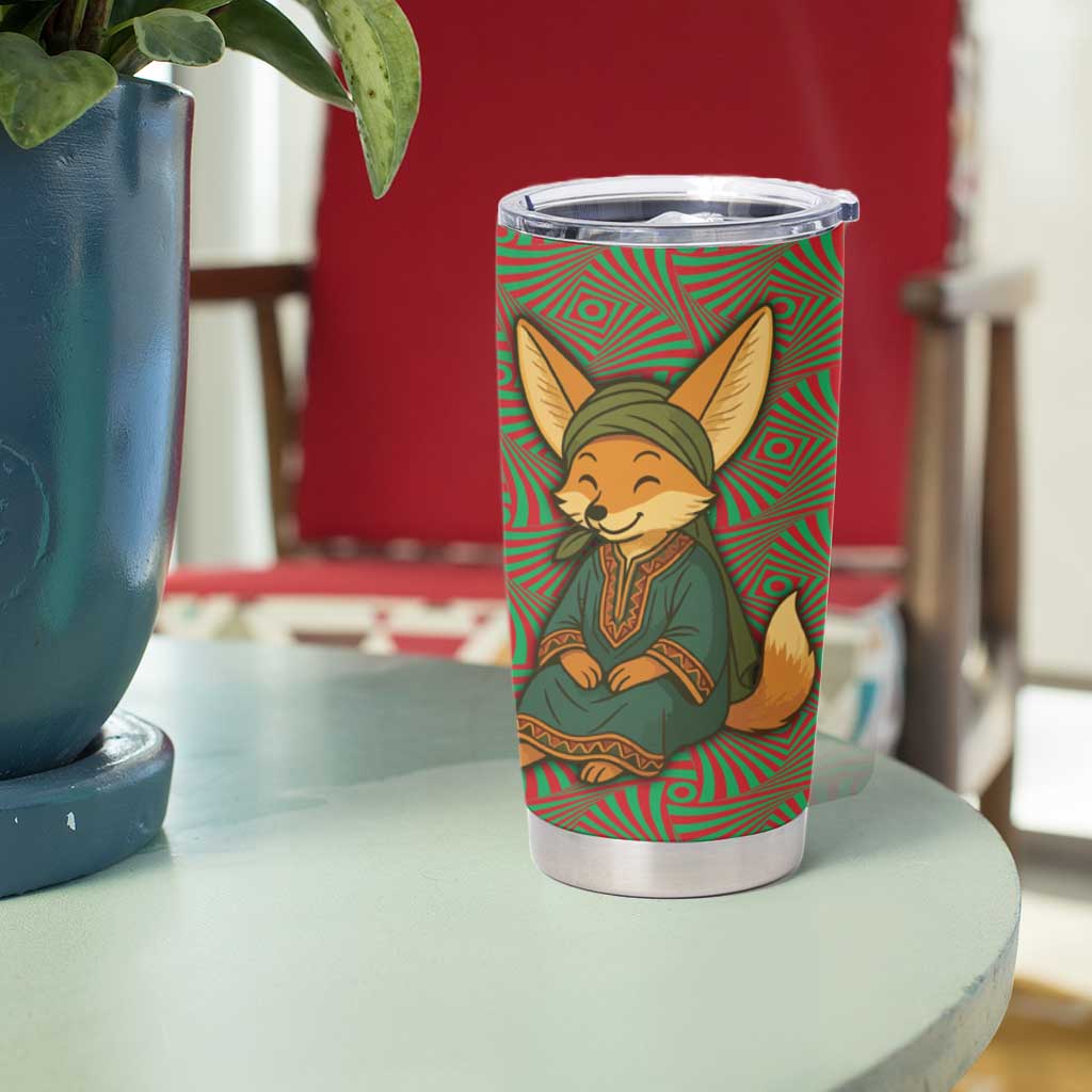 Mauritania Tumbler Cup with Cute Fennec Fox and Arabic Calligraphy Desert Design
