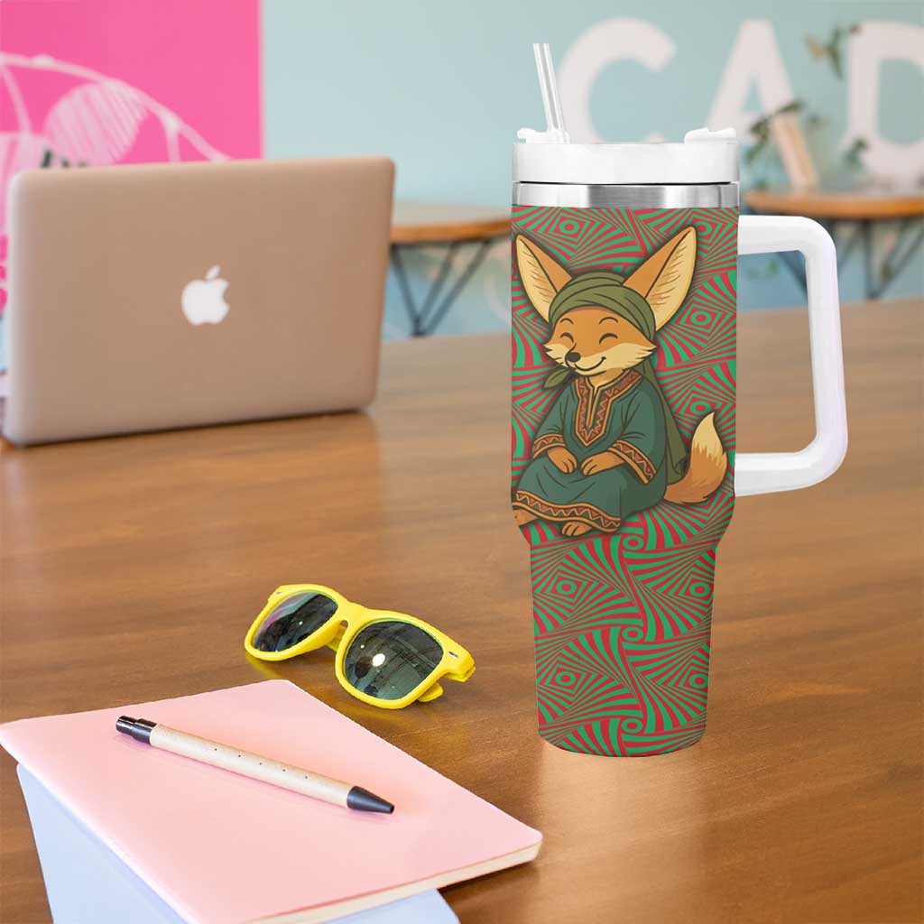 Mauritania Tumbler With Handle with Cute Fennec Fox and Arabic Calligraphy Desert Design
