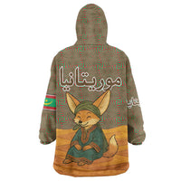 Mauritania Wearable Blanket Hoodie with Cute Fennec Fox and Arabic Calligraphy Desert Design