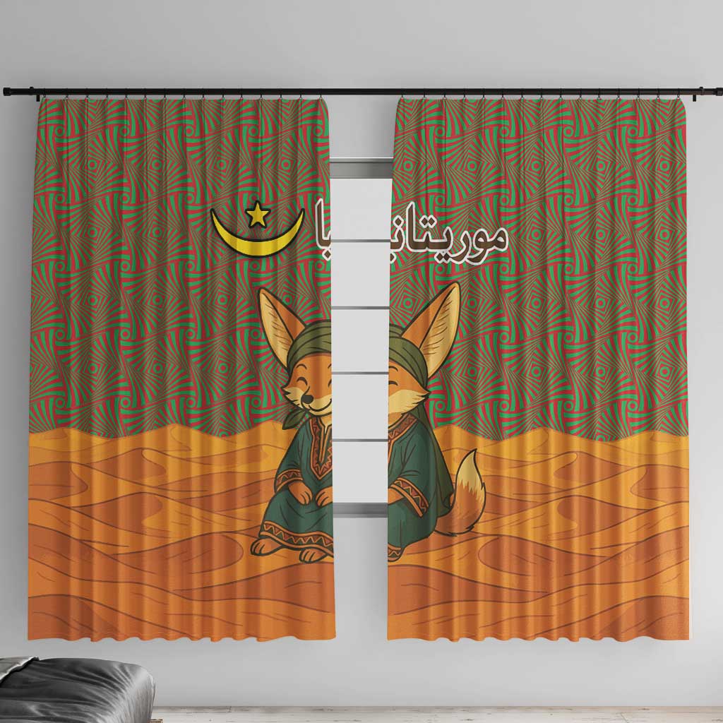 Mauritania Window Curtain with Cute Fennec Fox and Arabic Calligraphy Desert Design