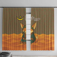 Mauritania Window Curtain with Cute Fennec Fox and Arabic Calligraphy Desert Design