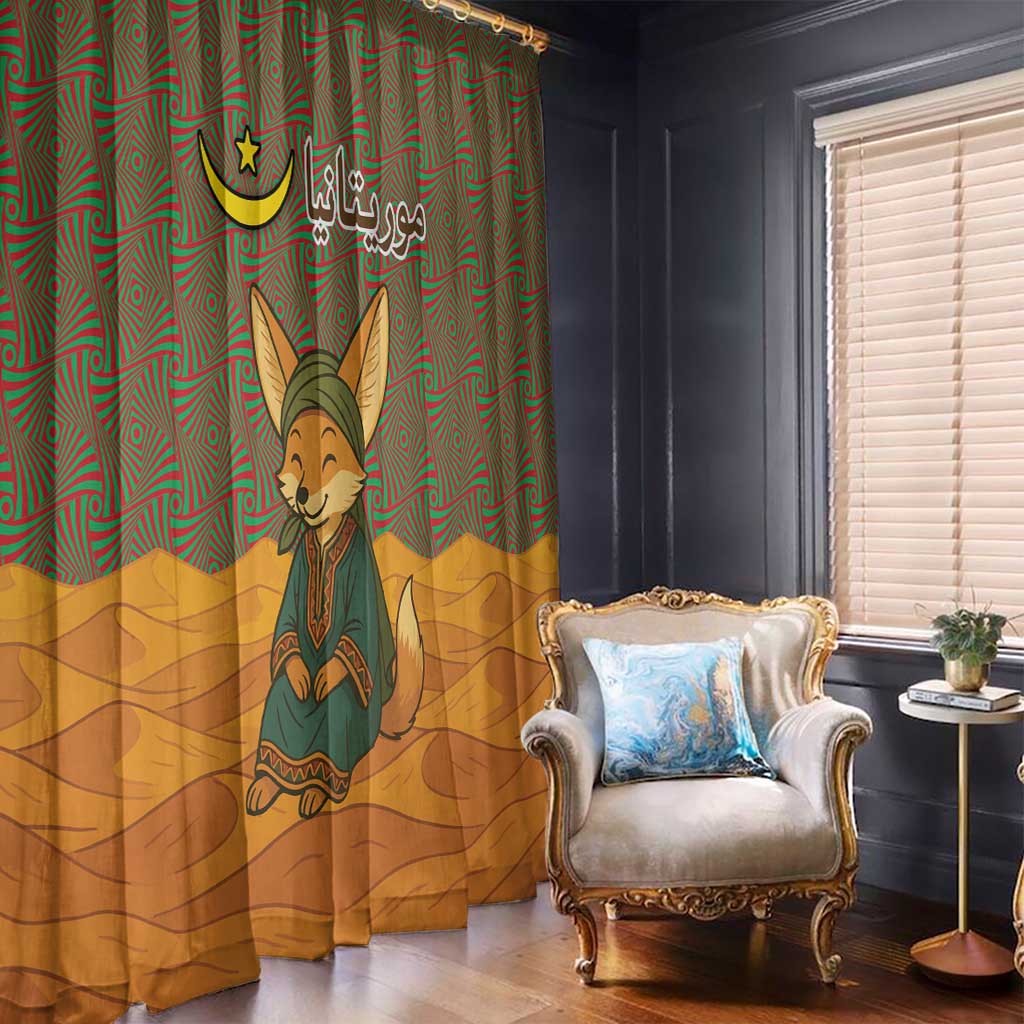 Mauritania Window Curtain with Cute Fennec Fox and Arabic Calligraphy Desert Design