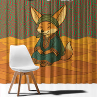 Mauritania Window Curtain with Cute Fennec Fox and Arabic Calligraphy Desert Design