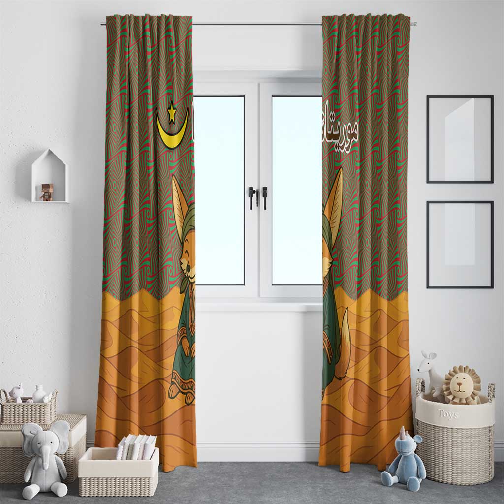 Mauritania Window Curtain with Cute Fennec Fox and Arabic Calligraphy Desert Design