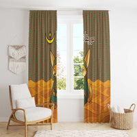 Mauritania Window Curtain with Cute Fennec Fox and Arabic Calligraphy Desert Design