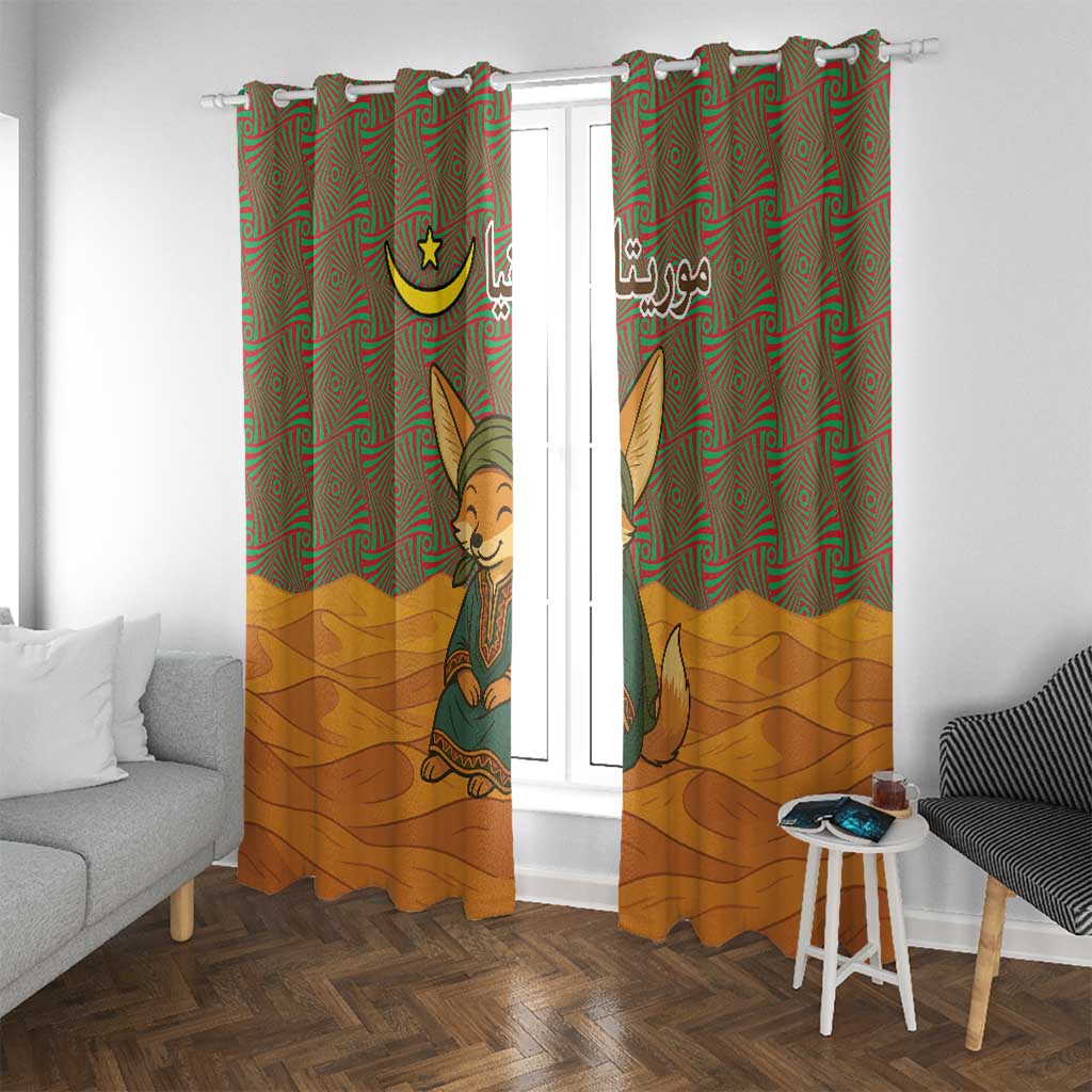 Mauritania Window Curtain with Cute Fennec Fox and Arabic Calligraphy Desert Design