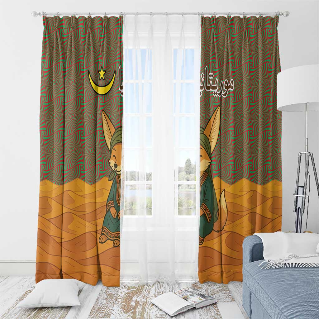 Mauritania Window Curtain with Cute Fennec Fox and Arabic Calligraphy Desert Design