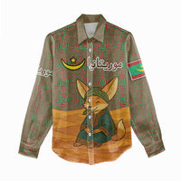 Mauritania Women Casual Shirt with Cute Fennec Fox and Arabic Calligraphy Desert Design
