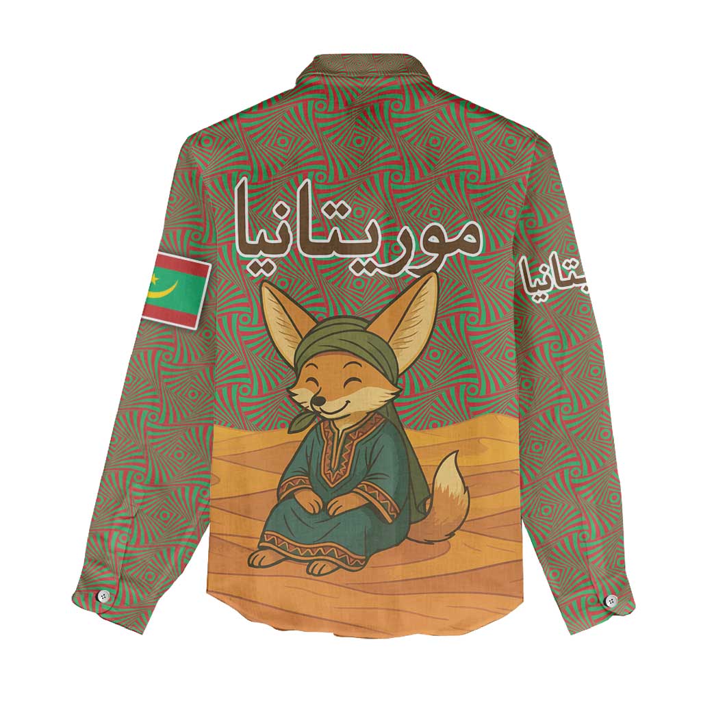 Mauritania Women Casual Shirt with Cute Fennec Fox and Arabic Calligraphy Desert Design