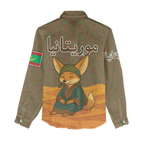 Mauritania Women Casual Shirt with Cute Fennec Fox and Arabic Calligraphy Desert Design