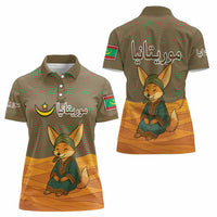 Mauritania Women Polo Shirt with Cute Fennec Fox and Arabic Calligraphy Desert Design