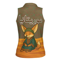Mauritania Women Sleeveless Polo Shirt with Cute Fennec Fox and Arabic Calligraphy Desert Design