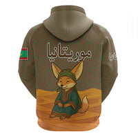 Mauritania Zip Hoodie with Cute Fennec Fox and Arabic Calligraphy Desert Design