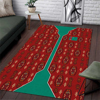 Turkmenistan Traditional Carpet Pattern Area Rug with National Flag