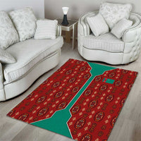 Turkmenistan Traditional Carpet Pattern Area Rug with National Flag