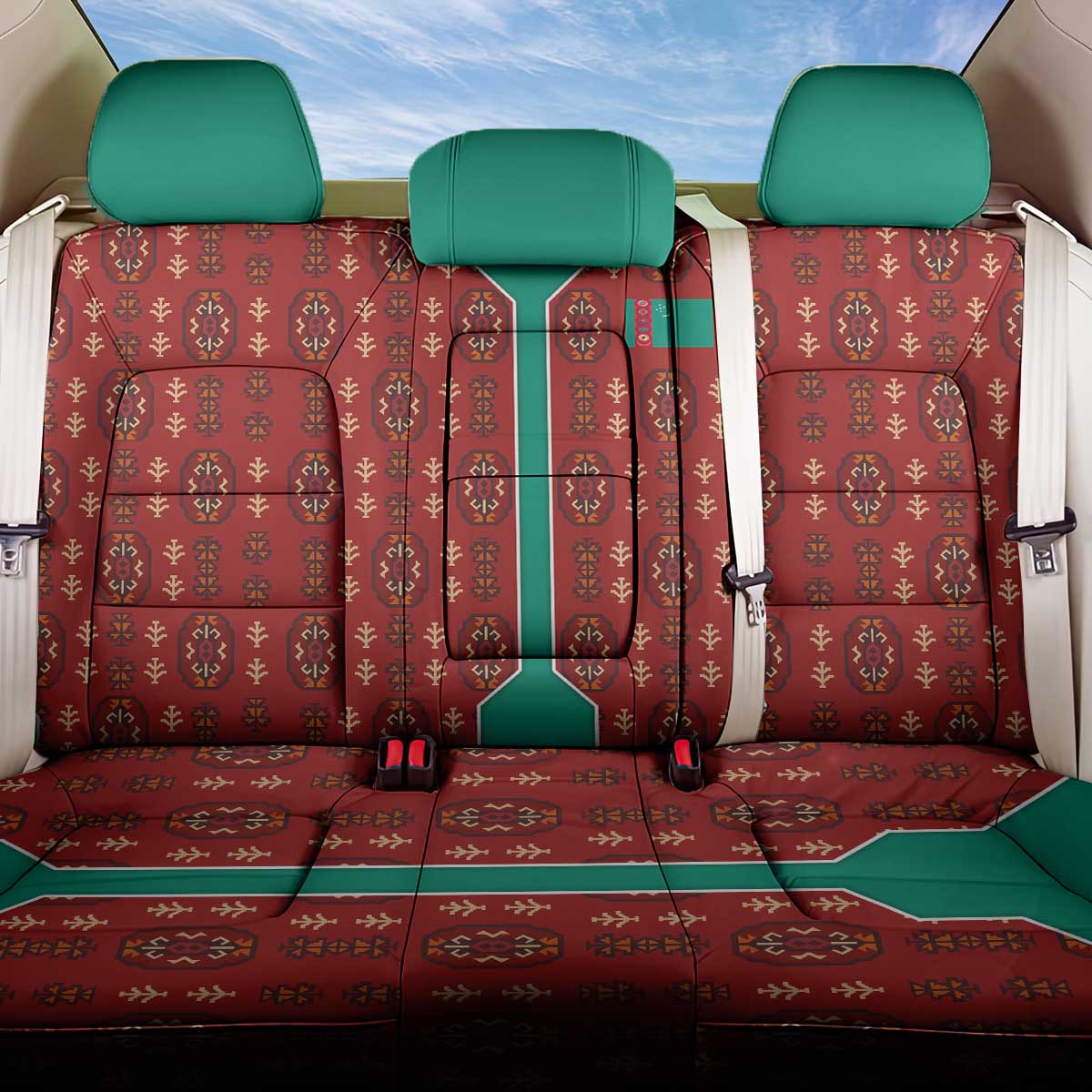 Turkmenistan Traditional Carpet Pattern Back Car Seat Cover with National Flag