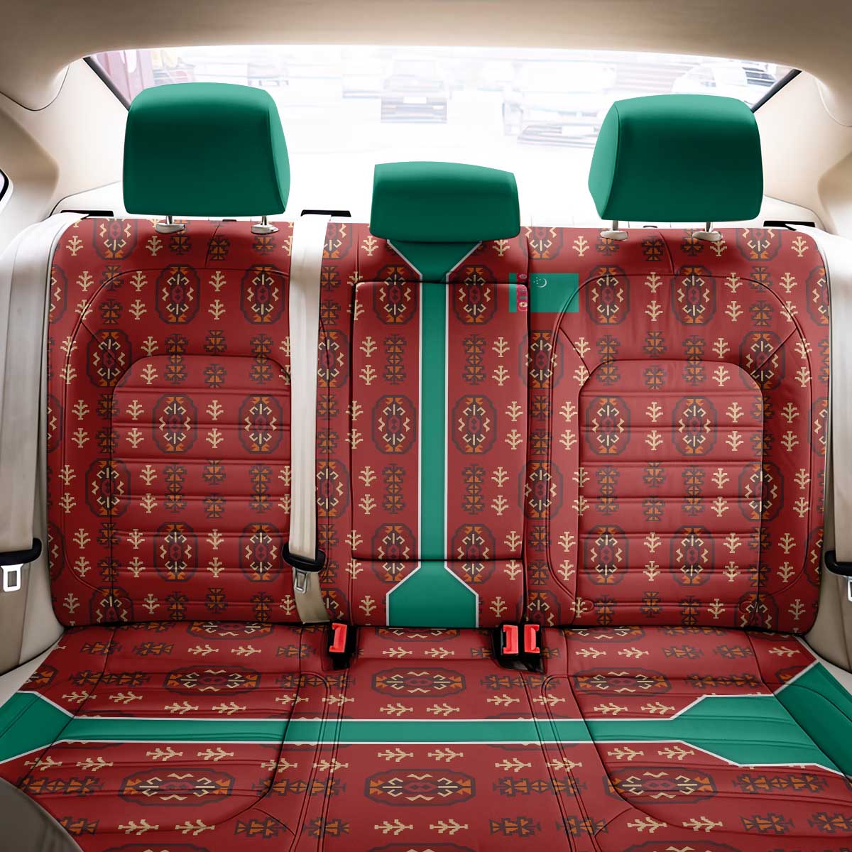 Turkmenistan Traditional Carpet Pattern Back Car Seat Cover with National Flag