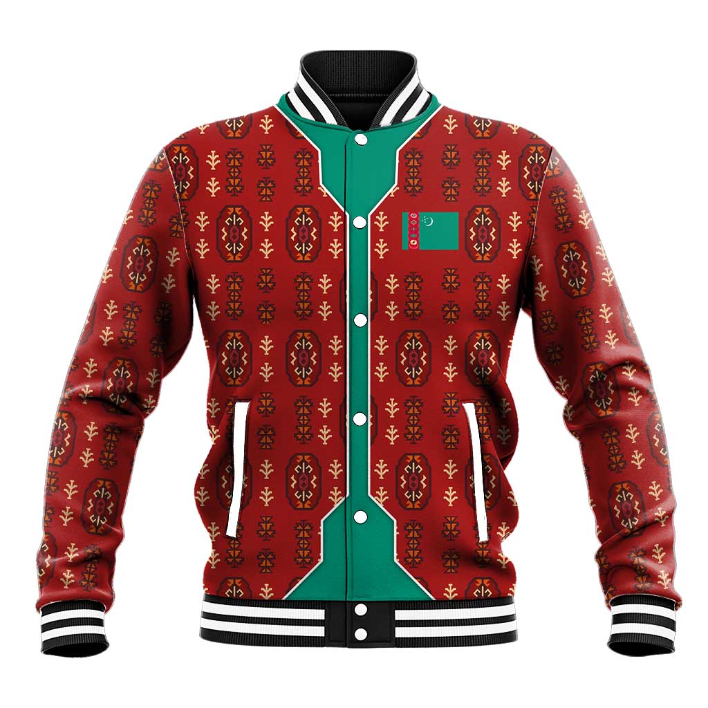 Turkmenistan Traditional Carpet Pattern Baseball Jacket with National Flag