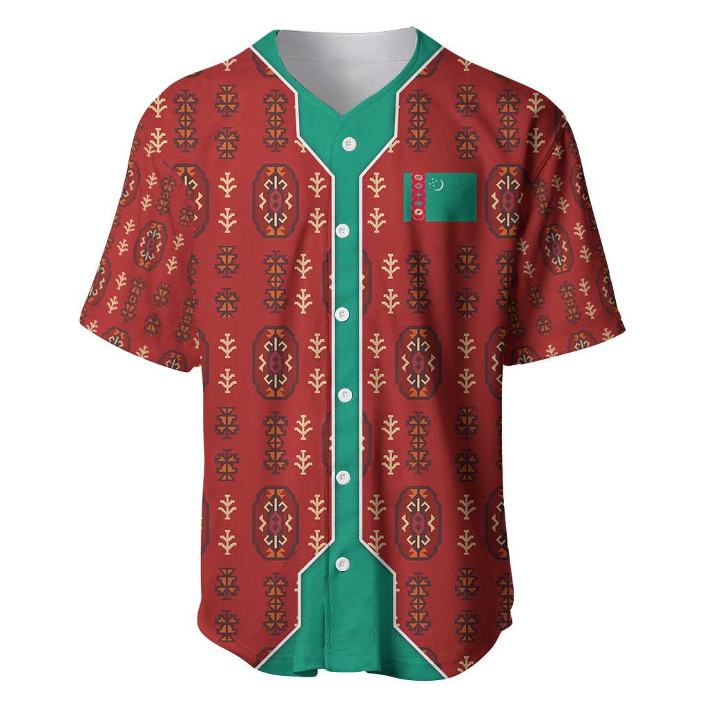 Turkmenistan Traditional Carpet Pattern Baseball Jersey with National Flag