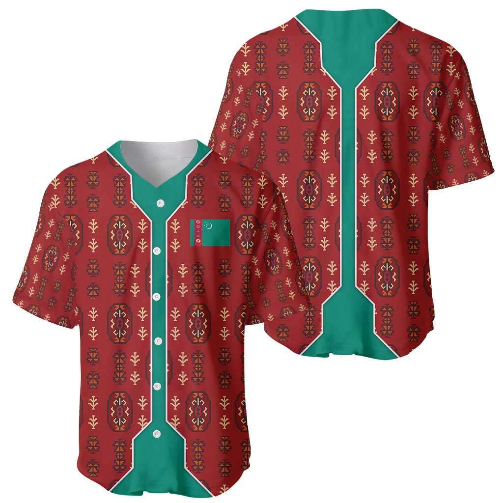 Turkmenistan Traditional Carpet Pattern Baseball Jersey with National Flag