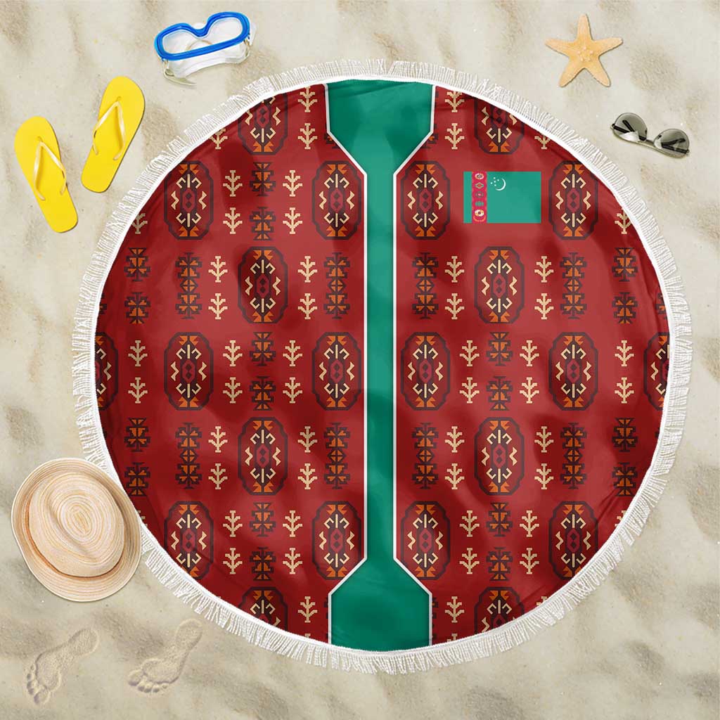 Turkmenistan Traditional Carpet Pattern Beach Blanket with National Flag