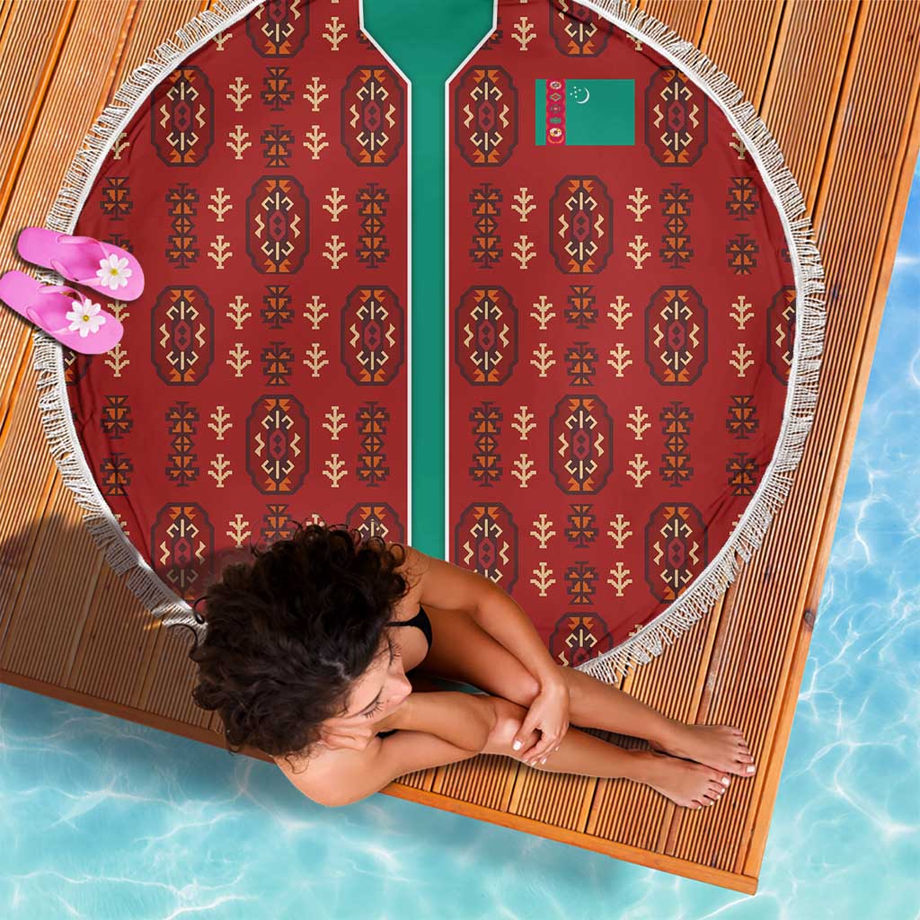 Turkmenistan Traditional Carpet Pattern Beach Blanket with National Flag