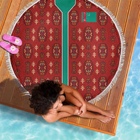 Turkmenistan Traditional Carpet Pattern Beach Blanket with National Flag