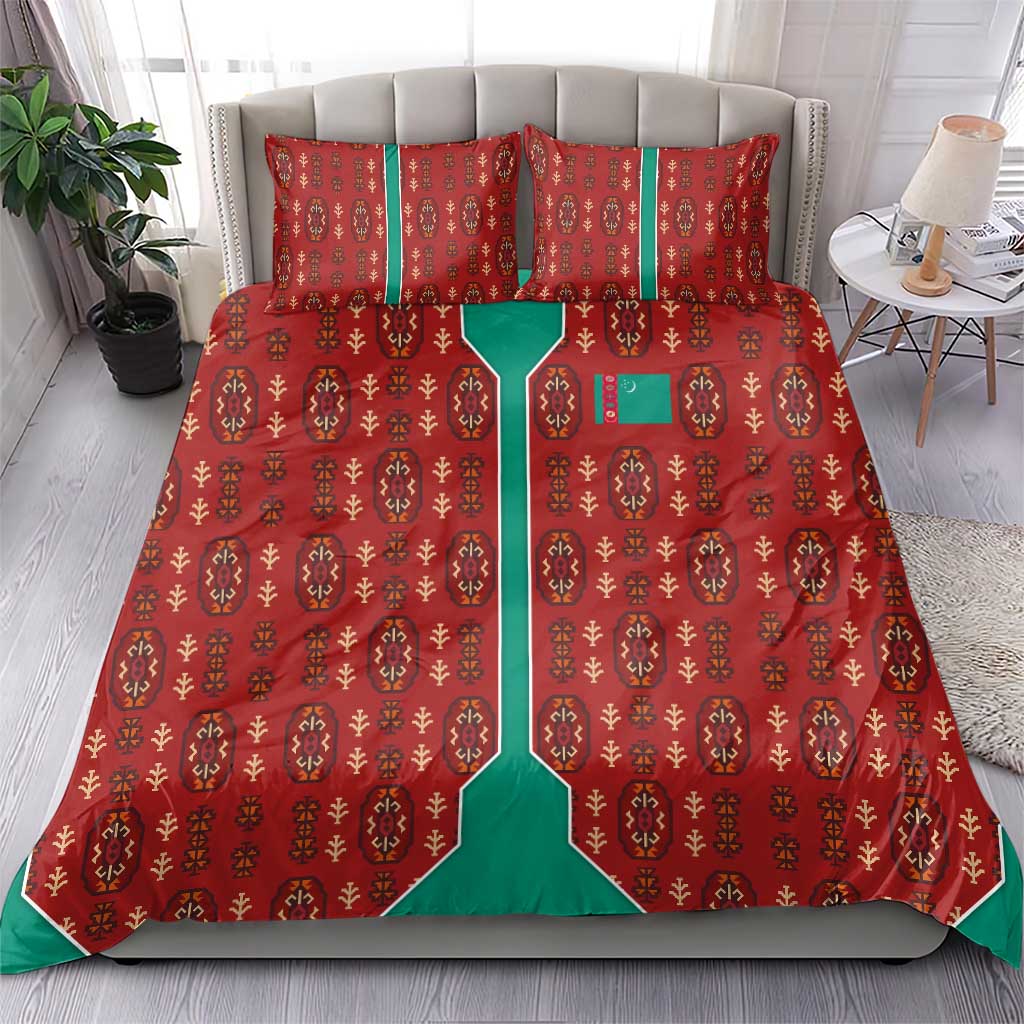 Turkmenistan Traditional Carpet Pattern Bedding Set with National Flag