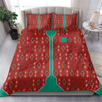 Turkmenistan Traditional Carpet Pattern Bedding Set with National Flag