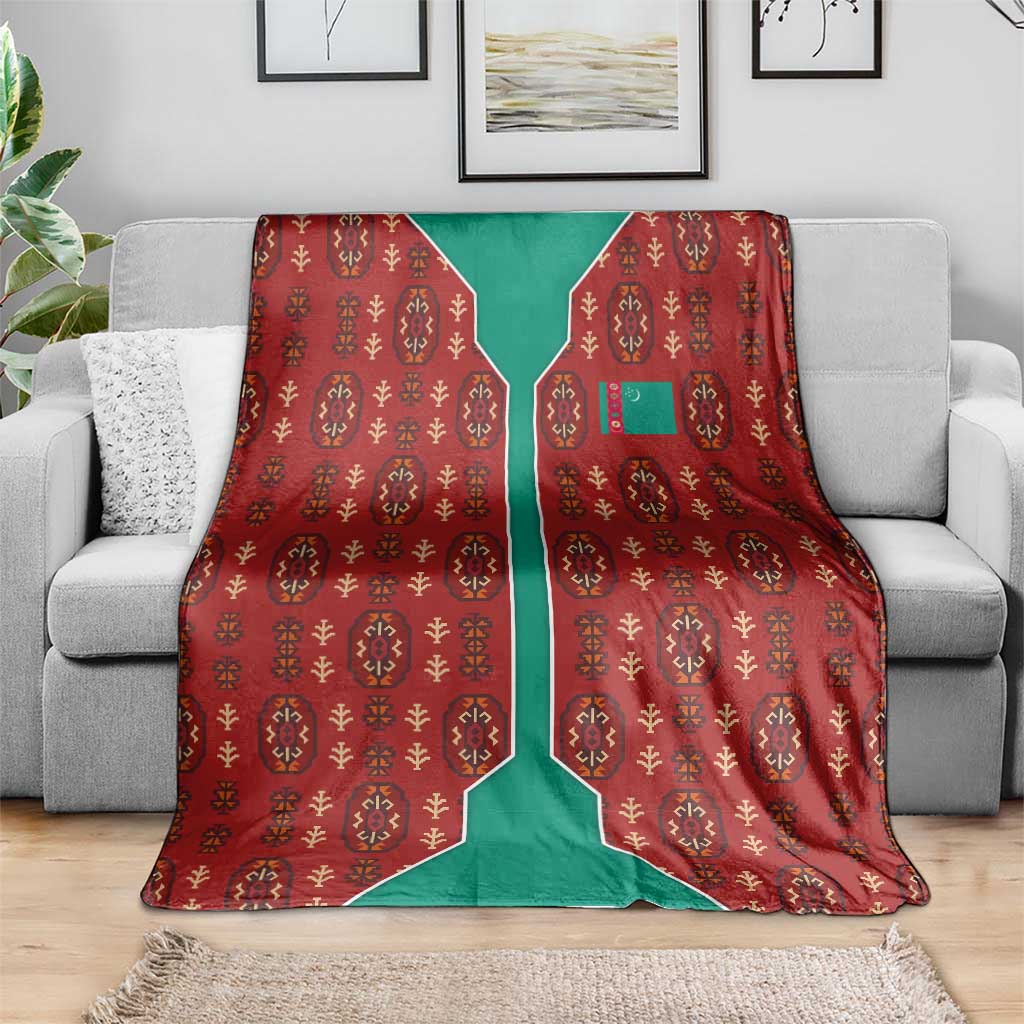 Turkmenistan Traditional Carpet Pattern Blanket with National Flag