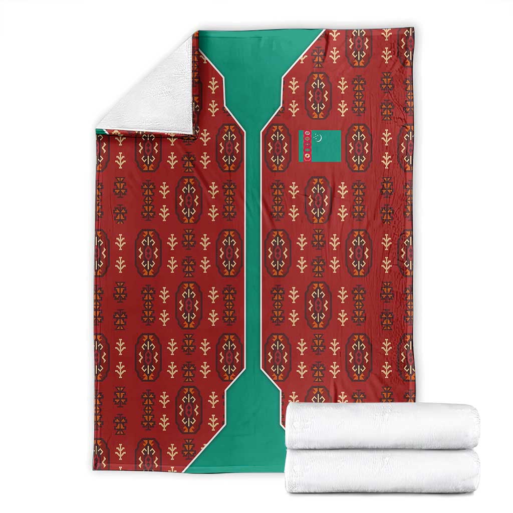 Turkmenistan Traditional Carpet Pattern Blanket with National Flag
