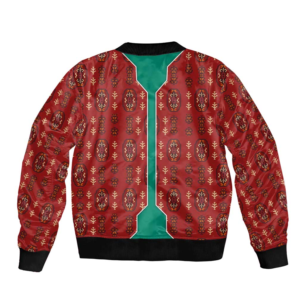 Turkmenistan Traditional Carpet Pattern Bomber Jacket with National Flag