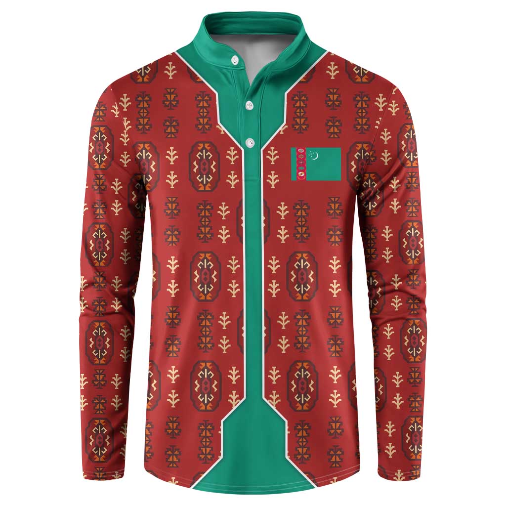 Turkmenistan Traditional Carpet Pattern Button Sweatshirt with National Flag