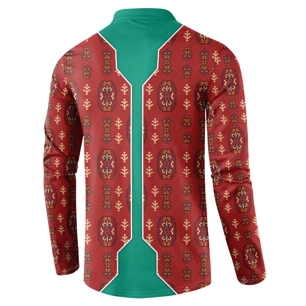 Turkmenistan Traditional Carpet Pattern Button Sweatshirt with National Flag
