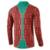 Turkmenistan Traditional Carpet Pattern Button Sweatshirt with National Flag