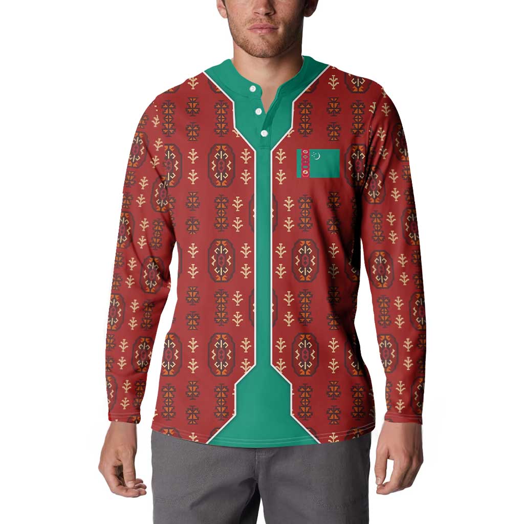 Turkmenistan Traditional Carpet Pattern Button Sweatshirt with National Flag