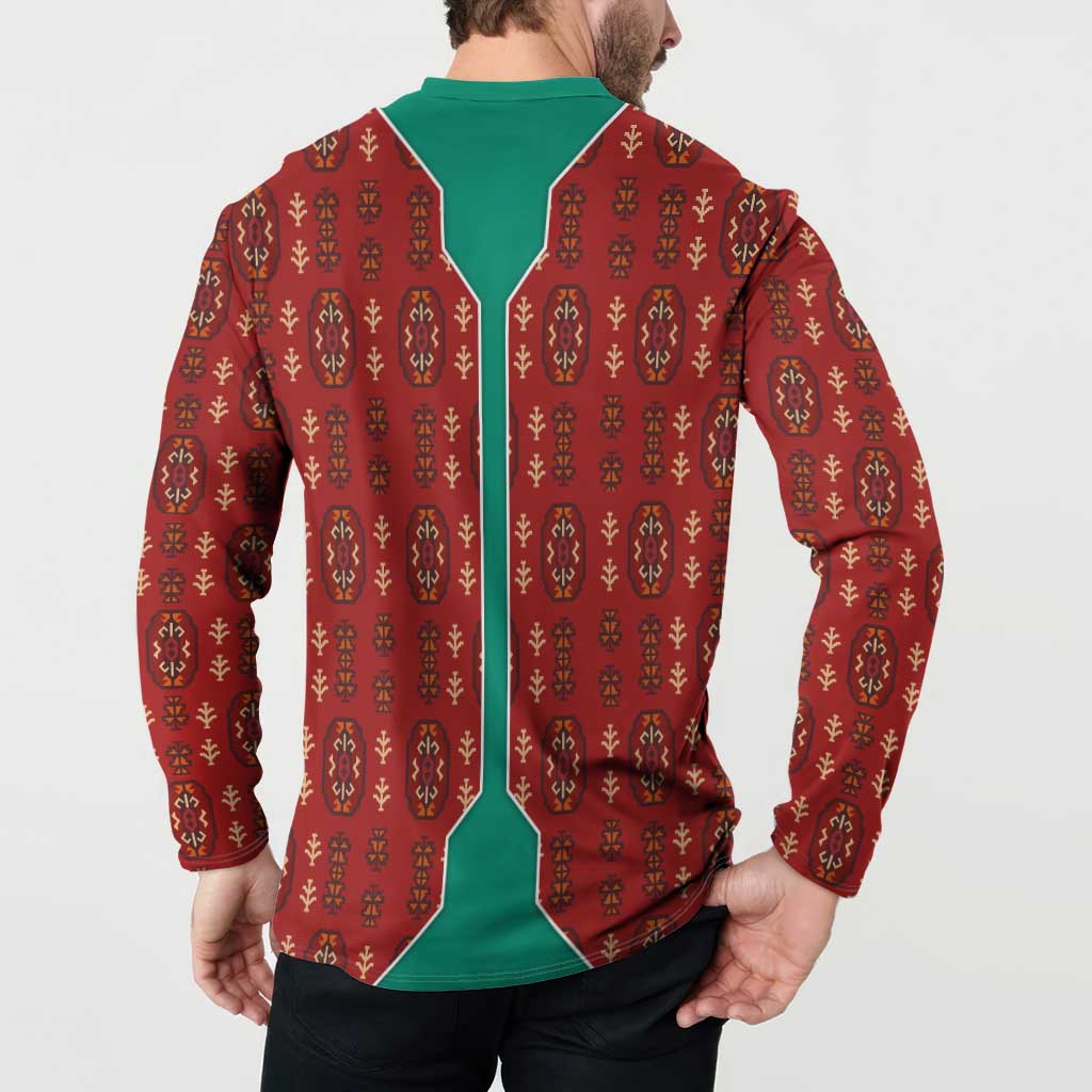 Turkmenistan Traditional Carpet Pattern Button Sweatshirt with National Flag