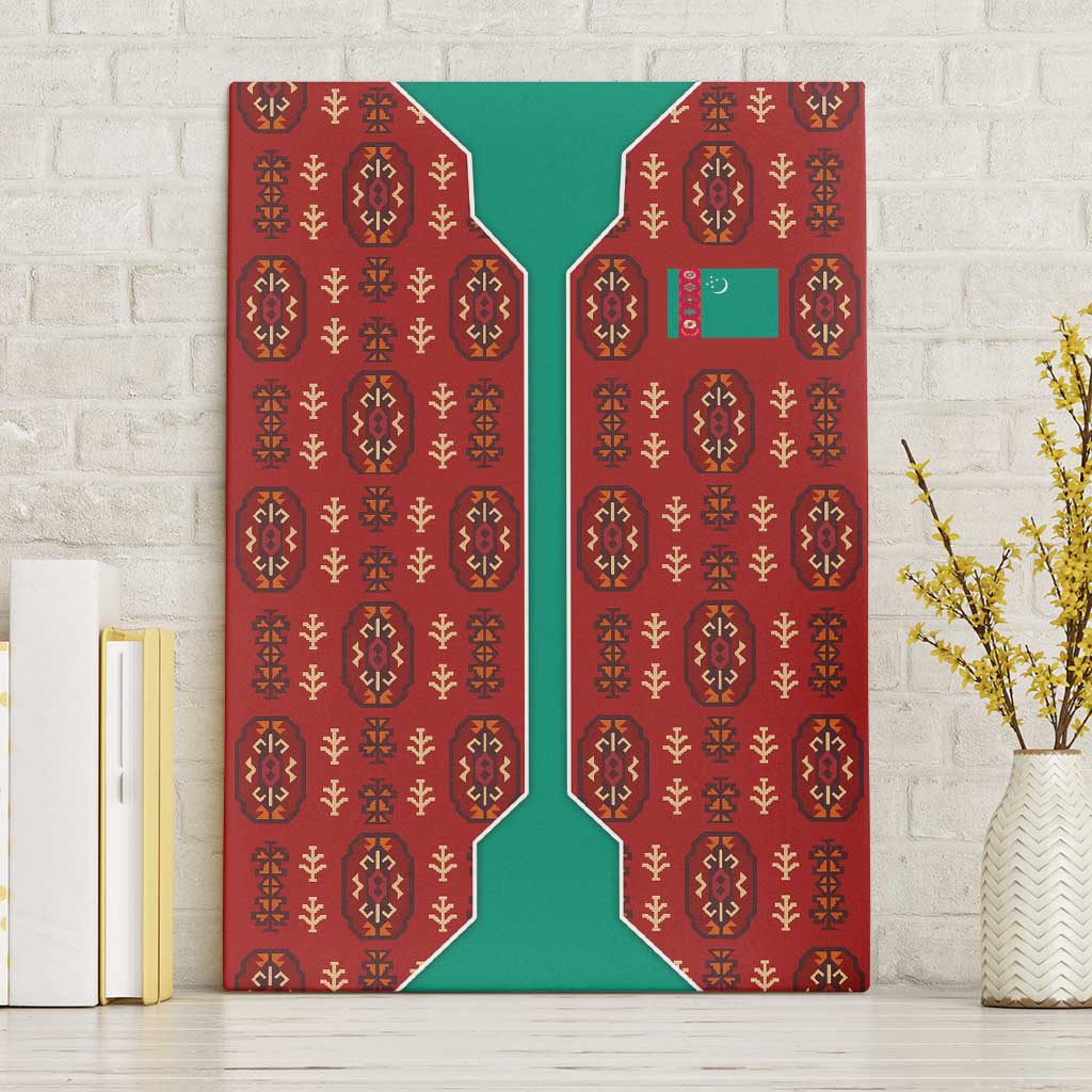 Turkmenistan Traditional Carpet Pattern Canvas Wall Art with National Flag