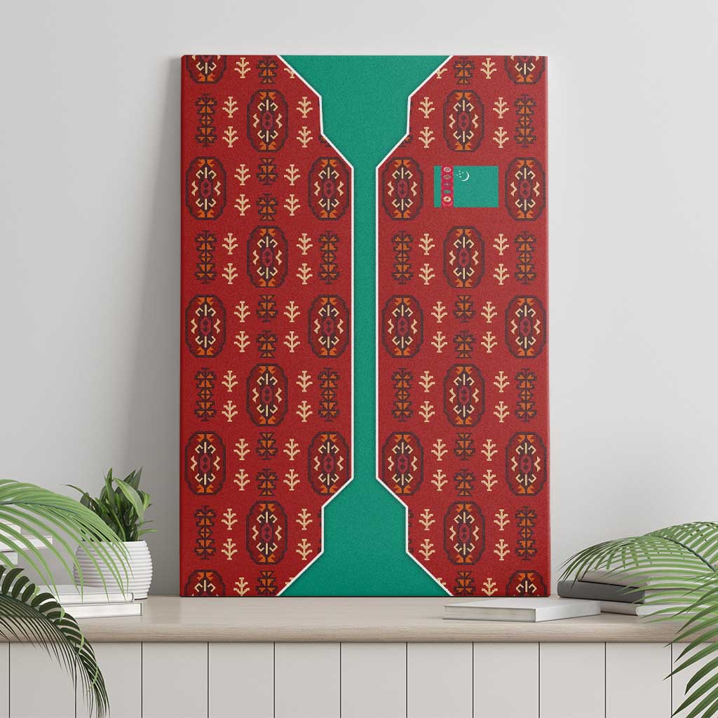 Turkmenistan Traditional Carpet Pattern Canvas Wall Art with National Flag