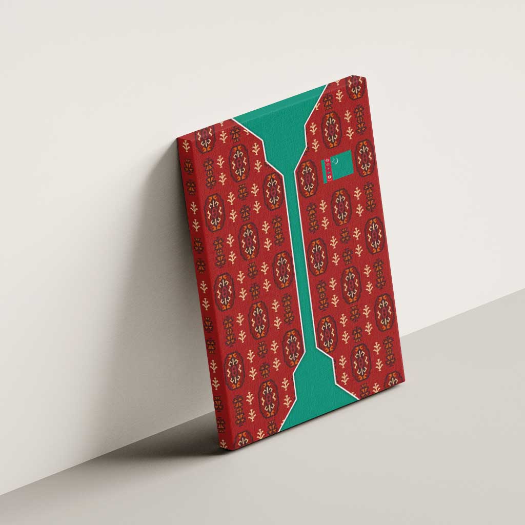 Turkmenistan Traditional Carpet Pattern Canvas Wall Art with National Flag