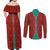 Turkmenistan Traditional Carpet Pattern Couples Matching Off Shoulder Maxi Dress and Long Sleeve Button Shirt with National Flag