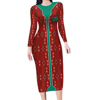 Turkmenistan Traditional Carpet Pattern Family Matching Long Sleeve Bodycon Dress and Hawaiian Shirt with National Flag