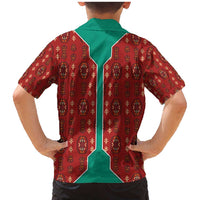 Turkmenistan Traditional Carpet Pattern Family Matching Mermaid Dress and Hawaiian Shirt with National Flag