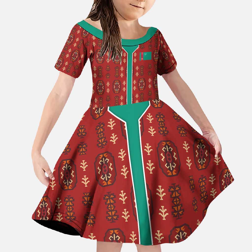 Turkmenistan Traditional Carpet Pattern Family Matching Mermaid Dress and Hawaiian Shirt with National Flag