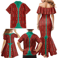 Turkmenistan Traditional Carpet Pattern Family Matching Mermaid Dress and Hawaiian Shirt with National Flag