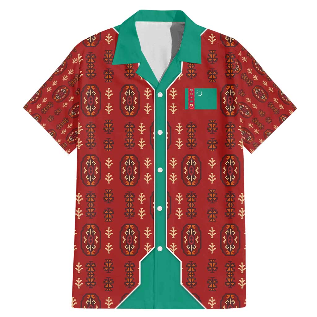 Turkmenistan Traditional Carpet Pattern Family Matching Mermaid Dress and Hawaiian Shirt with National Flag