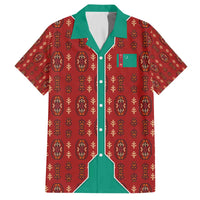 Turkmenistan Traditional Carpet Pattern Family Matching Off The Shoulder Long Sleeve Dress and Hawaiian Shirt with National Flag