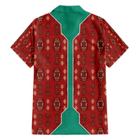 Turkmenistan Traditional Carpet Pattern Family Matching Off The Shoulder Long Sleeve Dress and Hawaiian Shirt with National Flag