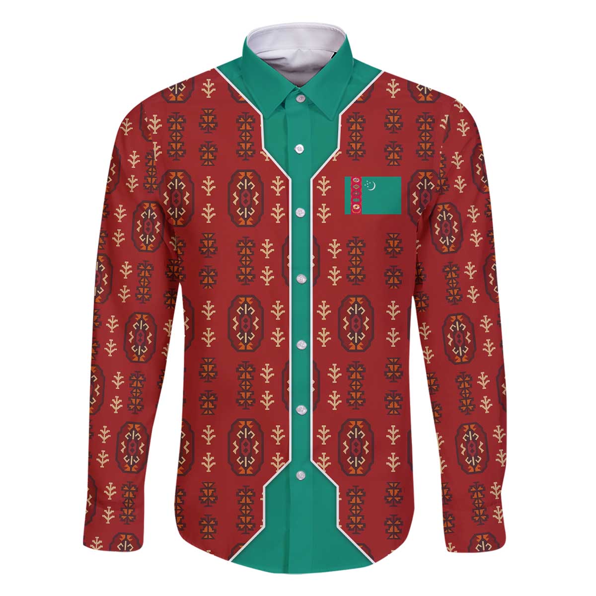 Turkmenistan Traditional Carpet Pattern Family Matching Off The Shoulder Long Sleeve Dress and Hawaiian Shirt with National Flag