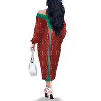 Turkmenistan Traditional Carpet Pattern Family Matching Off The Shoulder Long Sleeve Dress and Hawaiian Shirt with National Flag